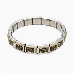 Raw Stainless Steel Module Bracelet With ILoveMyCat Enamel, approx 9-10mm, 17cm length