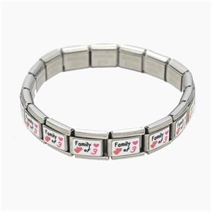 Raw Stainless Steel Module Bracelet With Heart FamilyOf3, approx 9-10mm, 17cm length