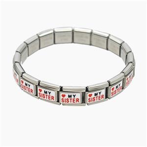 Raw Stainless Steel Module Bracelet With Heart MySister, approx 9-10mm, 17cm length