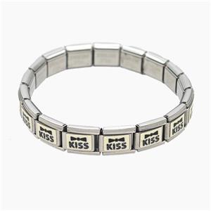 Raw Stainless Steel Module Bracelet With Kiss, approx 9-10mm, 17cm length