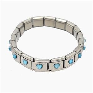 Raw Stainless Steel Module Bracelet Pave Acrylic Heart, approx 9-10mm, 17cm length