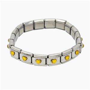 Raw Stainless Steel Module Bracelet Pave Acrylic Heart, approx 9-10mm, 17cm length