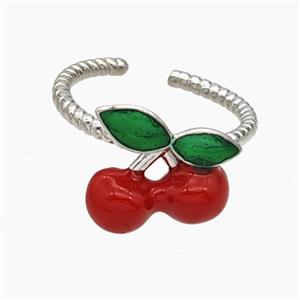 Copper Cherry Rings Red Enamel Platinum Plated, approx 13-15mm, 18mm dia