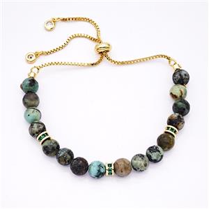 African Turquoise Bracelet Adjustable Copper Gold Plated, approx 6mm
