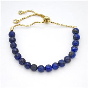 Blue Lapis Bracelet Adjustable Copper Gold Plated, approx 6mm
