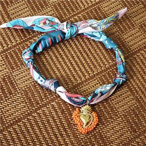 Polyester Fabric Necklace With Heart, approx 35-45mm, 68cm length