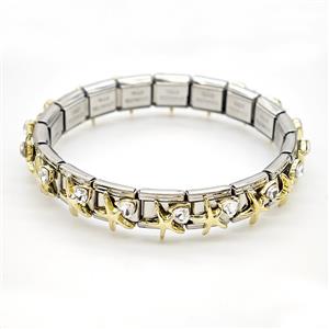 Raw Stainless Steel Module Bracelet Pave Resin Crystal Glass Starfish, approx 9-10mm, 17cm length