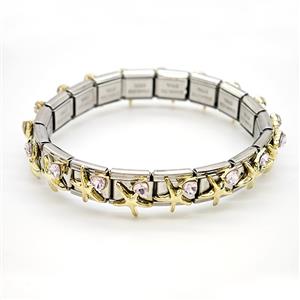 Raw Stainless Steel Module Bracelet Pave Resin Crystal Glass Starfish, approx 9-10mm, 17cm length