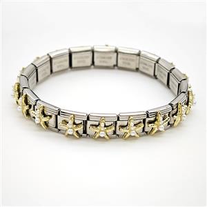 Raw Stainless Steel Module Bracelet Pave Resin Starfish, approx 9-10mm, 17cm length