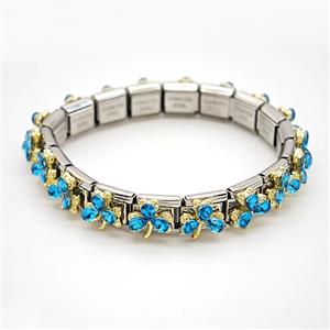 Raw Stainless Steel Module Bracelet Pave Resin Crystal Glass Clover, approx 9-10mm, 17cm length