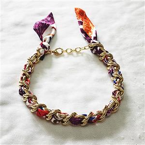 Polyester Fabric Alloy Necklace Chain, approx 18mm, 45cm length