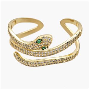 Copper Open Cuff Snake Bangles Pave Zirconia 18K Gold Plated, approx 6-11-30mm, 50-55mm dia