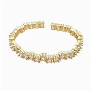 Copper Open Cuff Bangles Pave Zirconia 18K Gold Plated, approx 6mm, 45-50mm dia