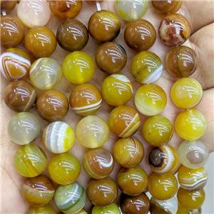 Natural Stripe Agate Beads Amberyellow Dye Smooth Round, approx 10mm