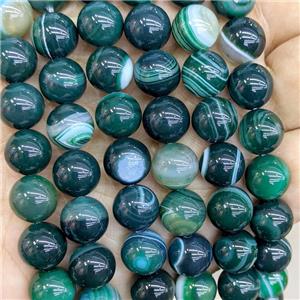 Natural Stripe Agate Beads Green Dye Smooth Round, approx 10mm