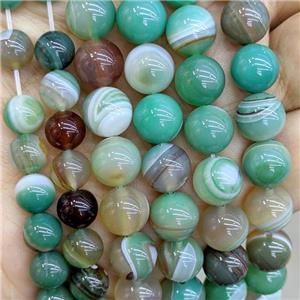 Natural Stripe Agate Beads Green Dye Smooth Round, approx 10mm