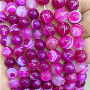 Natural Stripe Agate Beads Fuchsia Dye Smooth Round, approx 8mm