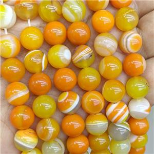 Natural Stripe Agate Beads Orange Dye Smooth Round, approx 8mm