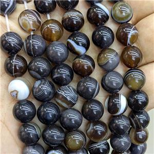 Natural Stripe Agate Beads Darkcoffee Dye Smooth Round, approx 8mm