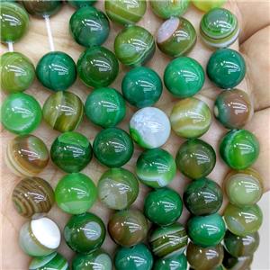 Natural Stripe Agate Beads Green Dye Smooth Round, approx 10mm