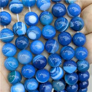 Natural Stripe Agate Beads Blue Dye Smooth Round, approx 8mm