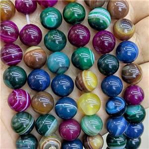 Natural Stripe Agate Beads Dye Smooth Round Mixed Color, approx 10mm