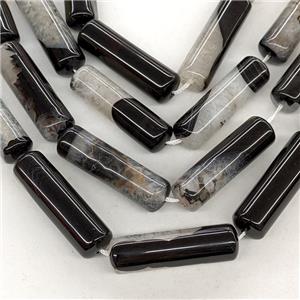 Natural Druzy Agate Column Beads Black Dye, approx 12-40mm