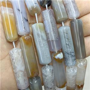 Natural Agate Column Beads Gray, approx 12-40mm