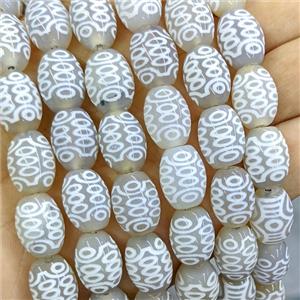 Tibetan Agate Barrel Beads White Eye, approx 12-16mm, 20pcs per st