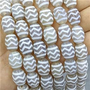 Tibetan Agate Barrel Beads White Wave, approx 12-16mm, 20pcs per st