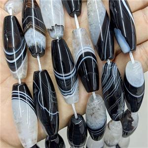 Agate Druzy Rice Beads Black White Dye Stripe, approx 14-40mm, 10pcs per st