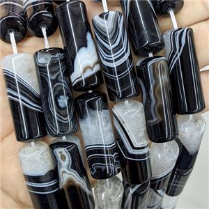 Agate Druzy Column Beads Tube Black White Dye Stripe, approx 14-40mm, 10pcs per st
