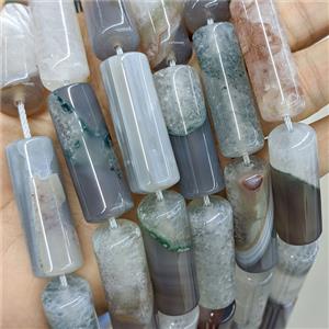 Natural Gray Agate Druzy Column Beads Tube, approx 14-40mm, 10pcs per st