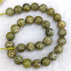 Chinese Huaxiu Jade Round Beads Carved, approx 14mm