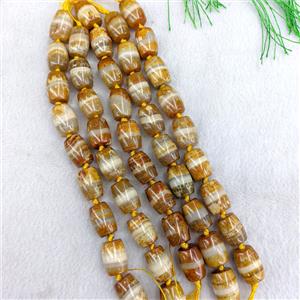 Natural Tibetan Agate Barrel Beads Yellow Dye, approx 15-20mm, 9pcs per st