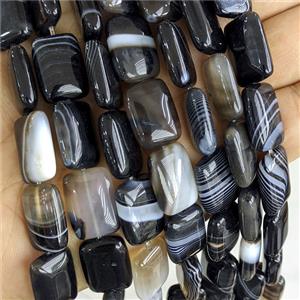 Black Stripe Agate Rectangle Beads Banded Dye, approx 13-18mm