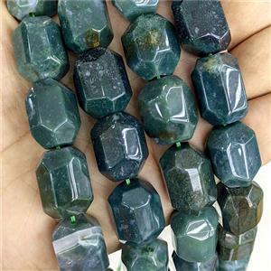 Natural Green Moss Agate Column Beads Faceted, approx 16-20mm