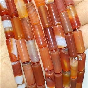 Red Stripe Agate Tube Beads Banded Dye, approx 8-16mm