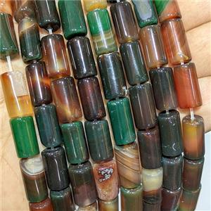 Green Red Stripe Agate Tube Beads Banded Dye, approx 8-16mm