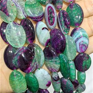 Green Purple Veins Agate Oval Beads Banded Dye, approx 18-25mm