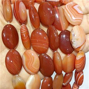 Red Stripe Agate Oval Beads Banded Dye, approx 18-25mm