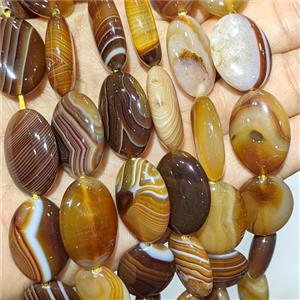 Ambercoffee Stripe Agate Oval Beads Banded Dye, approx 18-25mm