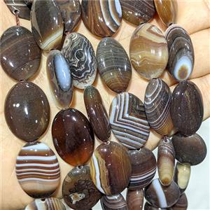 Chocolate Stripe Agate Oval Beads Banded Dye, approx 18-25mm