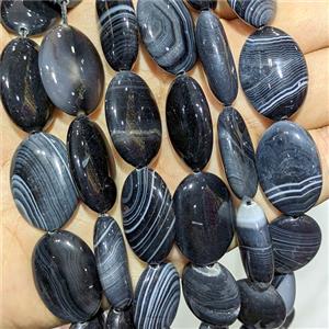 Black Stripe Agate Oval Beads Banded Dye, approx 18-25mm