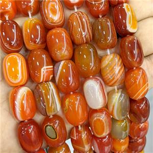 Orange Stripe Agate Barrel Beads Banded Dye, approx 13-18mm