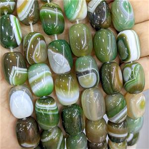 Green Stripe Agate Barrel Beads Banded Dye, approx 13-18mm