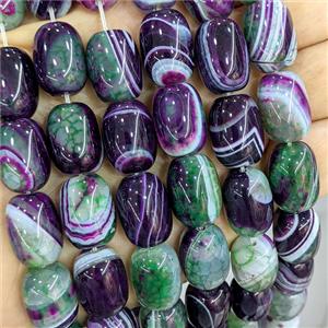 Green Purple Stripe Agate Barrel Beads Banded Dye, approx 13-18mm
