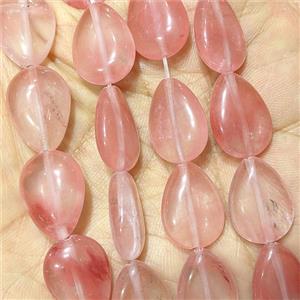 Pink Synthetic Quartz Teardrop Beads Flat, approx 13-18mm