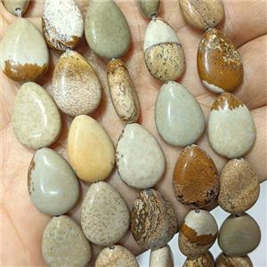 Picture Jasper Teardrop Beads Flat, approx 13-18mm