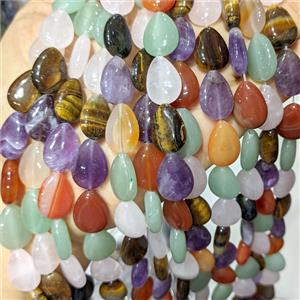 Natural Gemstone Teardrop Beads Flat Mix Color, approx 13-18mm